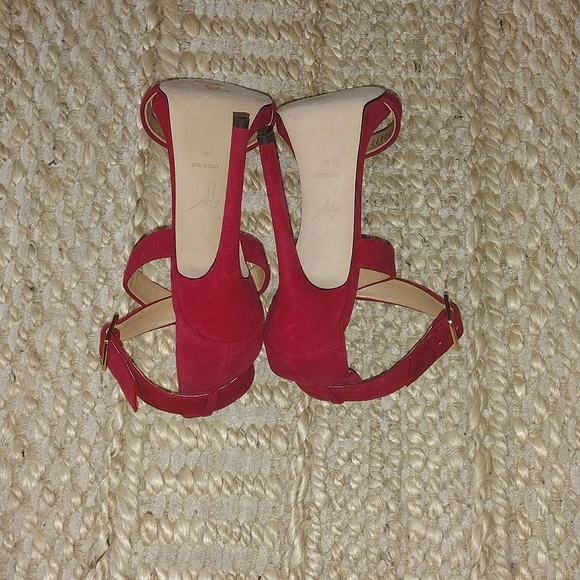 NEW Giuseppe Zanotti Red Suede Strappy Heels Size 38 Deep Rusty Red - Picture 7 of 10